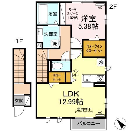 D-ROOMジーエー(1LDK/2階)の間取り写真
