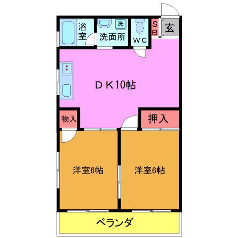 吉原マンション(2DK/2階)の間取り写真