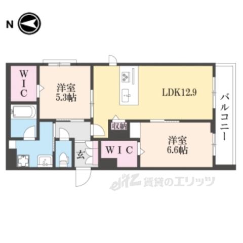 ベリッシマ東向日(2LDK/2階)の間取り写真