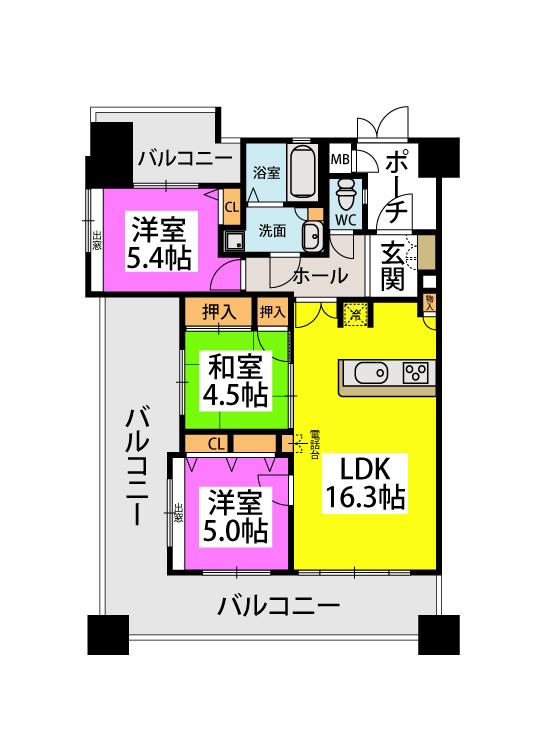 アースコート久留米本町(3LDK/3階)の間取り写真