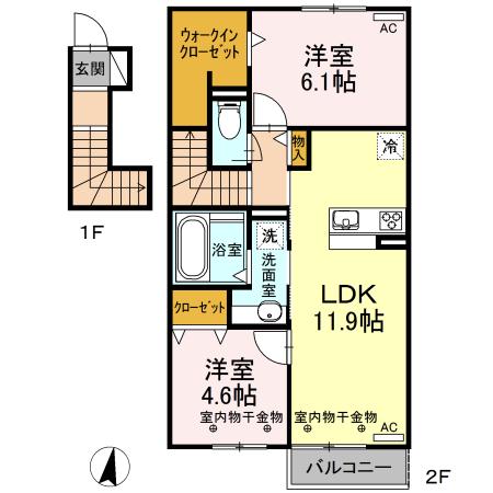 ウィットSENGEN B(2LDK/2階)の間取り写真