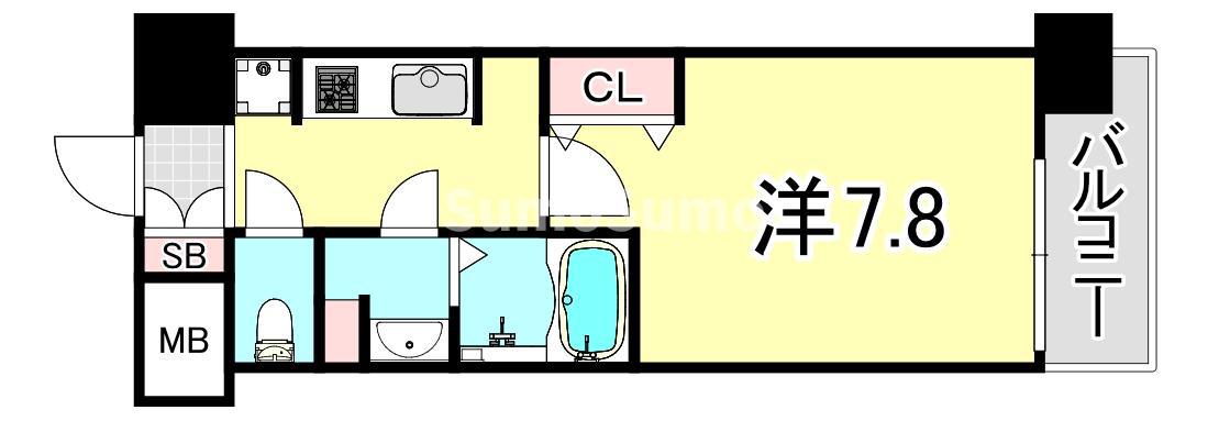 コンフォリア心斎橋イースト(1K/11階)の間取り写真