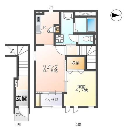 プランドール(1LDK/2階)の間取り写真