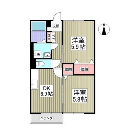 リヴィエールB 103(2DK/1階)の間取り写真