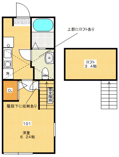 ステラハウス(1K/1階)の間取り写真