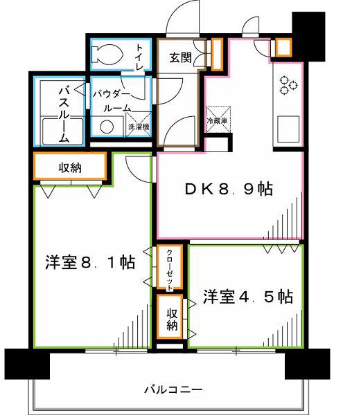 コンチェルト杉並(2DK/7階)の間取り写真