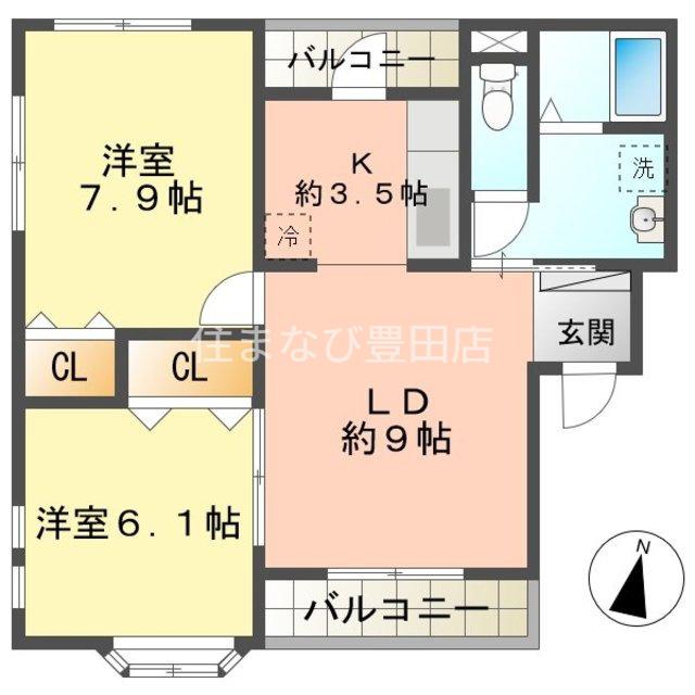 日之出丸太コーポIII(2LDK/2階)の間取り写真