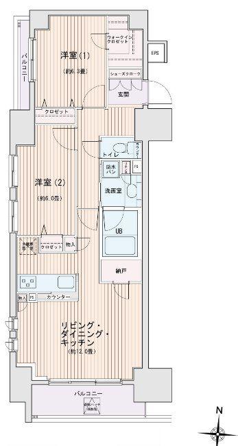 エスティメゾン錦糸町II(2LDK/7階)の間取り写真