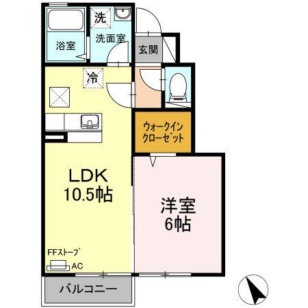 スクエアパーク諏訪C(1LDK/1階)の間取り写真