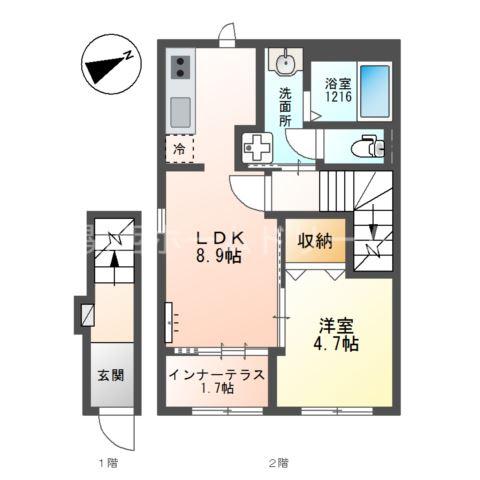 カロテラス(1LDK/2階)の間取り写真