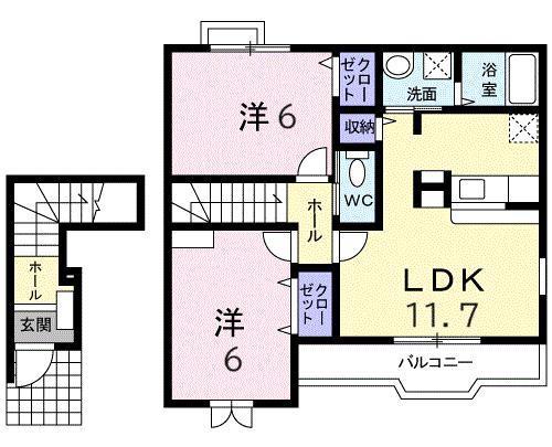 エスポアールGK(2LDK/2階)の間取り写真