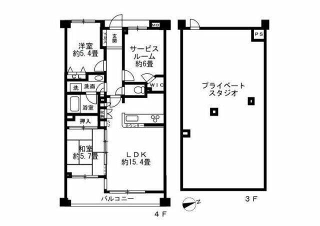 ランドシティ玉川学園ロイヤルテラス(2SLDK/4階)の間取り写真