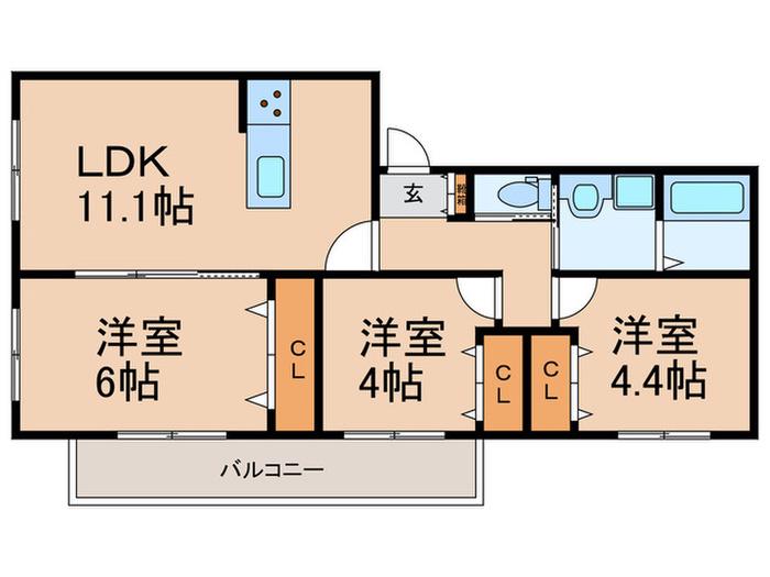 アドバンス長丘(3LDK/1階)の間取り写真