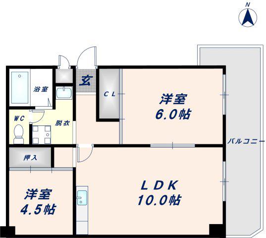 リーセスハイム(2LDK/6階)の間取り写真