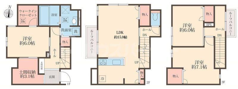 八潮市大原アパート(3LDK/3階)の間取り写真