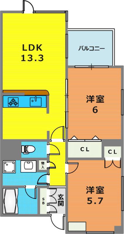 フォルム甲南町(2LDK/2階)の間取り写真