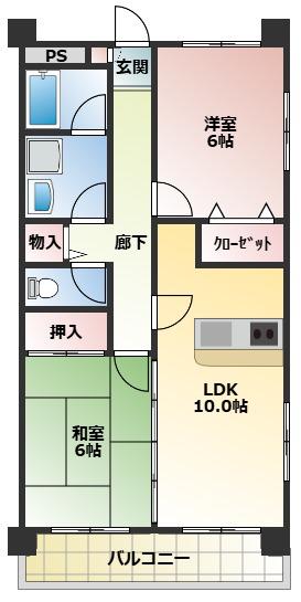 エスパスあけぼの(2LDK/2階)の間取り写真