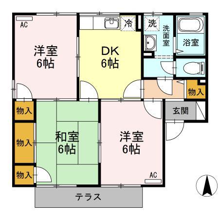 セゾン・ヴェール A棟(3DK/1階)の間取り写真