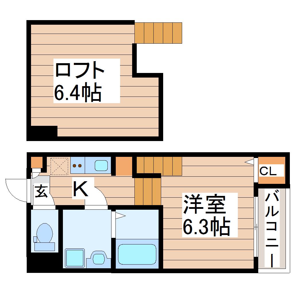 リヴェール大和町(1K/2階)の間取り写真