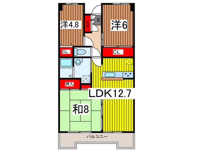 グランドール大宮(3LDK/8階)の間取り写真