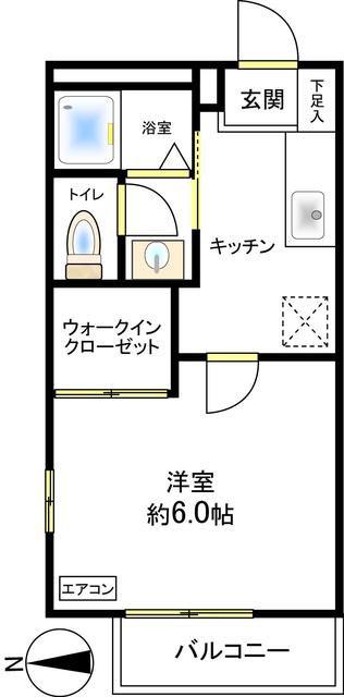 フライトスクエア(1K/2階)の間取り写真