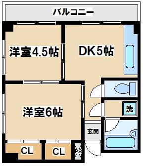 京西ビル(2DK/5階)の間取り写真