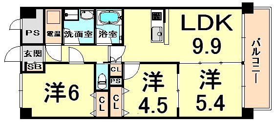 リッシェルヴィラ(3LDK/9階)の間取り写真