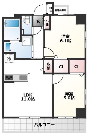 ALTERNA日暮里(2LDK/2階)の間取り写真