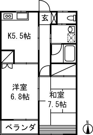 ミラハイツA(2K/1階)の間取り写真