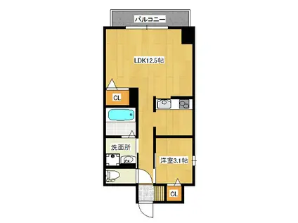 エイホームビル(1LDK/3階)の間取り写真