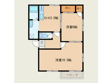 メゾン富士A(2DK/2階)の間取り写真