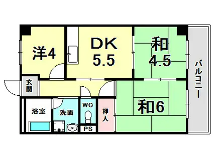 コーポ大社(3DK/4階)の間取り写真
