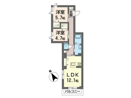 セントリビエ(2LDK/2階)の間取り写真