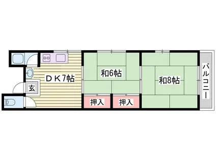 塩屋グリーンハイツ(2DK/2階)の間取り写真