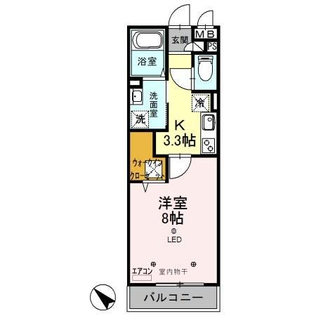 ロイヤルヒル越谷(1K/1階)の間取り写真