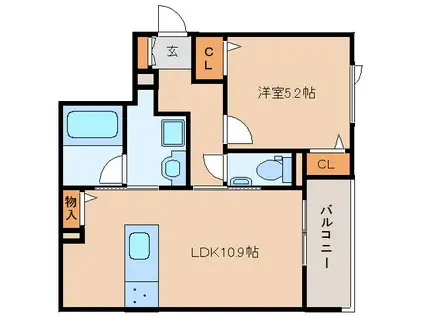 レネクリッカ西大寺III(1LDK/1階)の間取り写真