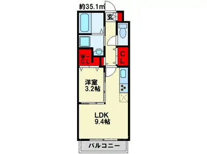アヴァンセ井堀(1LDK/3階)の間取り写真