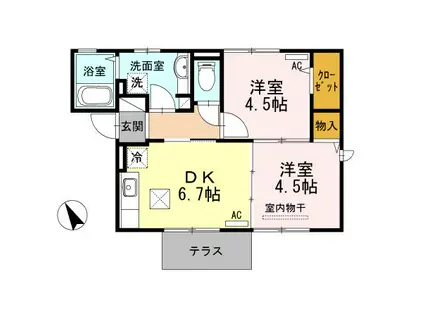 トロワーズ湘南III(2DK/1階)の間取り写真