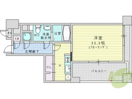 レジディア江坂(1K/2階)の間取り写真