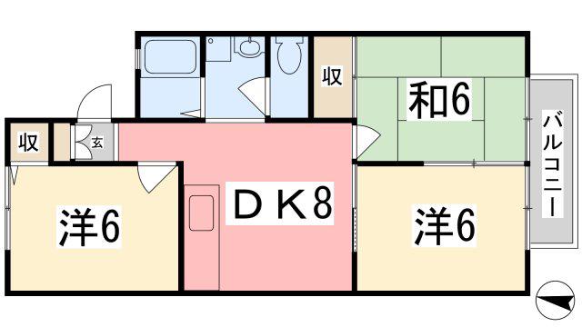 シャルムコート(3DK/2階)の間取り写真