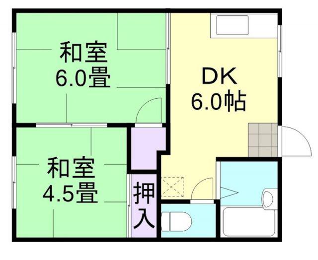 コーポ明和A棟(2DK/1階)の間取り写真