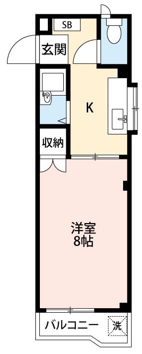 ビューコートKF(1K/4階)の間取り写真