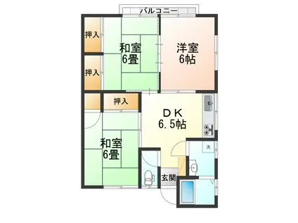 サンフラワー田鶴(3DK/2階)の間取り写真