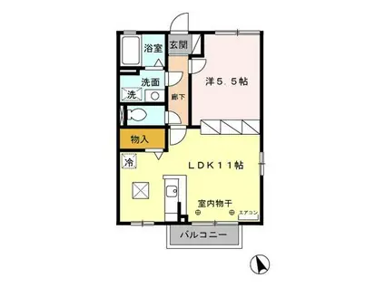 エスポワール川田A棟(1LDK/1階)の間取り写真