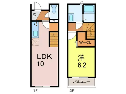 名鉄三河線 北新川駅 徒歩34分 2階建 築1年(1LDK/1階)の間取り写真
