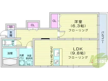 フィオーレ(1LDK/1階)の間取り写真