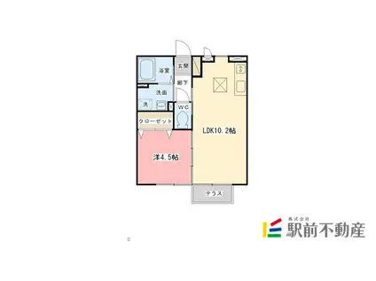 シャトー・カーム B棟(1LDK/2階)の間取り写真