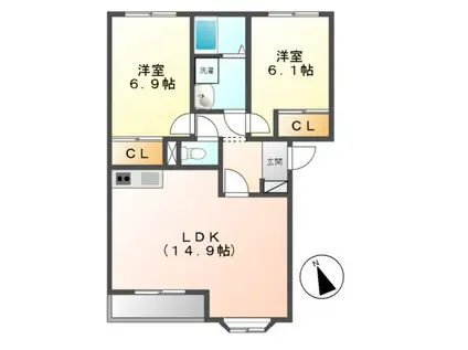 グレースシャトー(2LDK/2階)の間取り写真