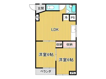 サンハイツ南浜(2LDK/3階)の間取り写真