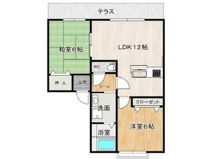 新栄プロパティ恩智III 旧パークハイツたつみ(2LDK/1階)の間取り写真